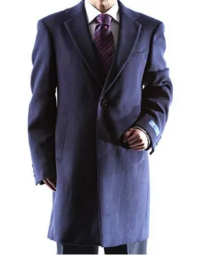 Men's  Caravelli Two Button 3/4 Length Navy Long men's Car Coat Dress Topcoat - Winter coat