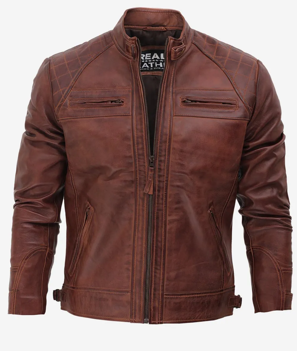 Mens Distressed Brown Motorcycle Leather Jacket