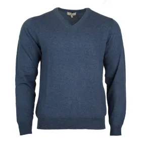 Men's Merino Wool V Neck Jumper Denim