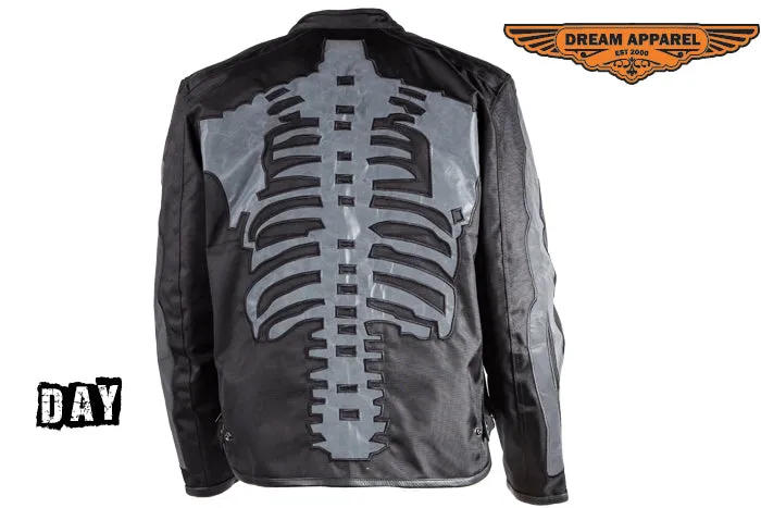 Mens Textile Motorcycle Jacket With Reflective Bones