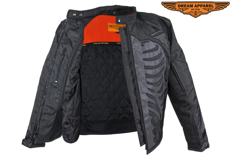 Mens Textile Motorcycle Jacket With Reflective Bones