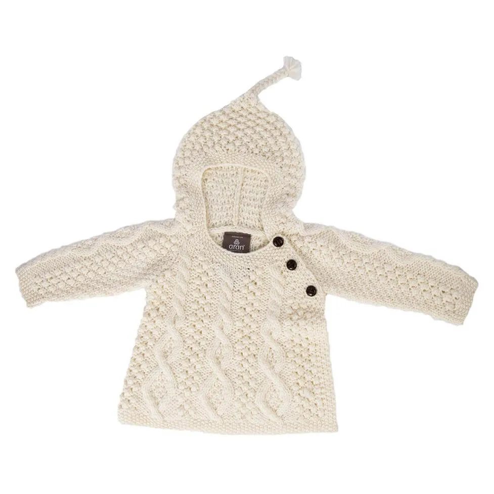 Merino Wool Baby Aran Sweater with Hood