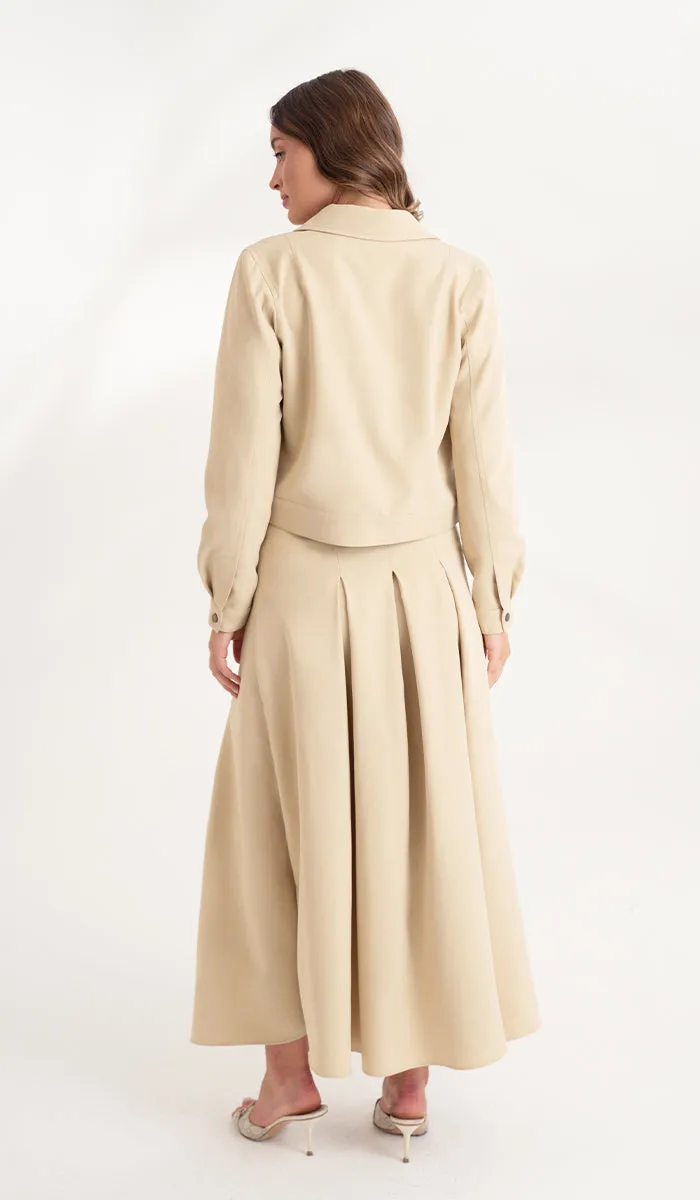 Mia Pleated Long Maxi Skirt - Khaki - Final Sale