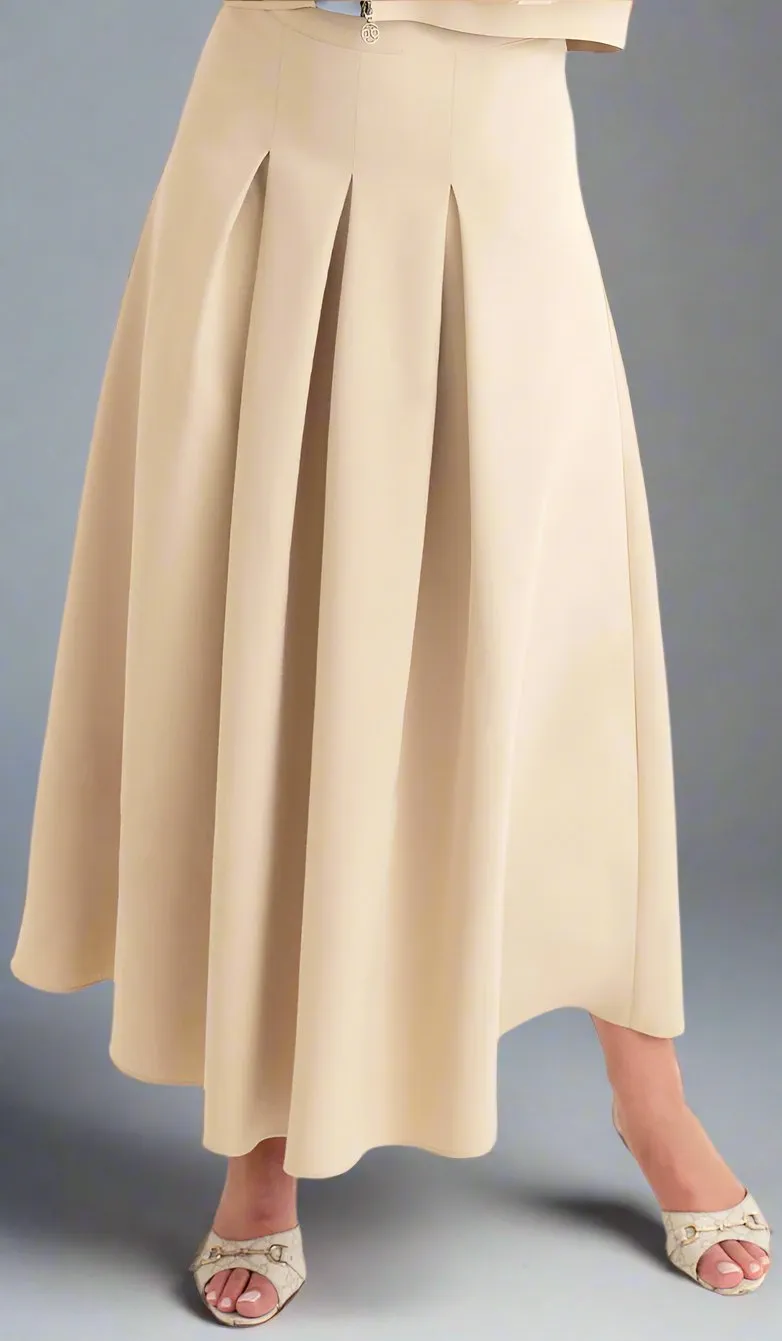 Mia Pleated Long Maxi Skirt - Khaki - Final Sale