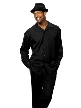 Montique Men's 2 Piece Long Sleeve Walking Suit Solid Black