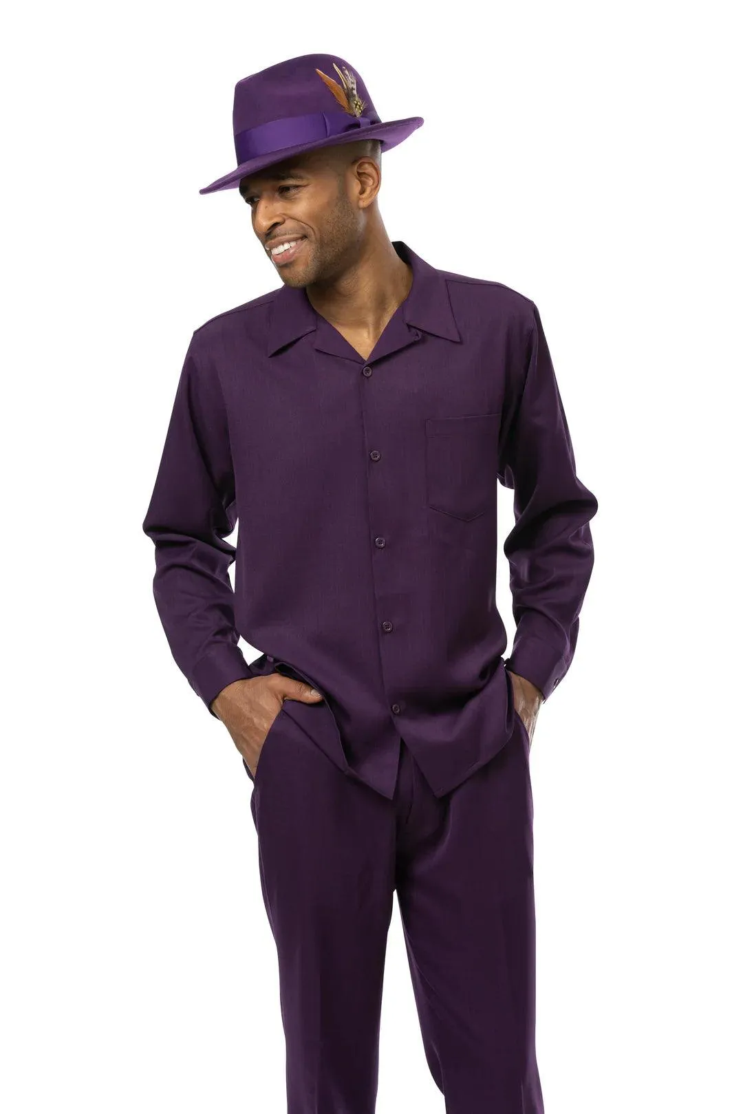 Montique Men's 2 Piece Long Sleeve Walking Suit Solid Blackberry