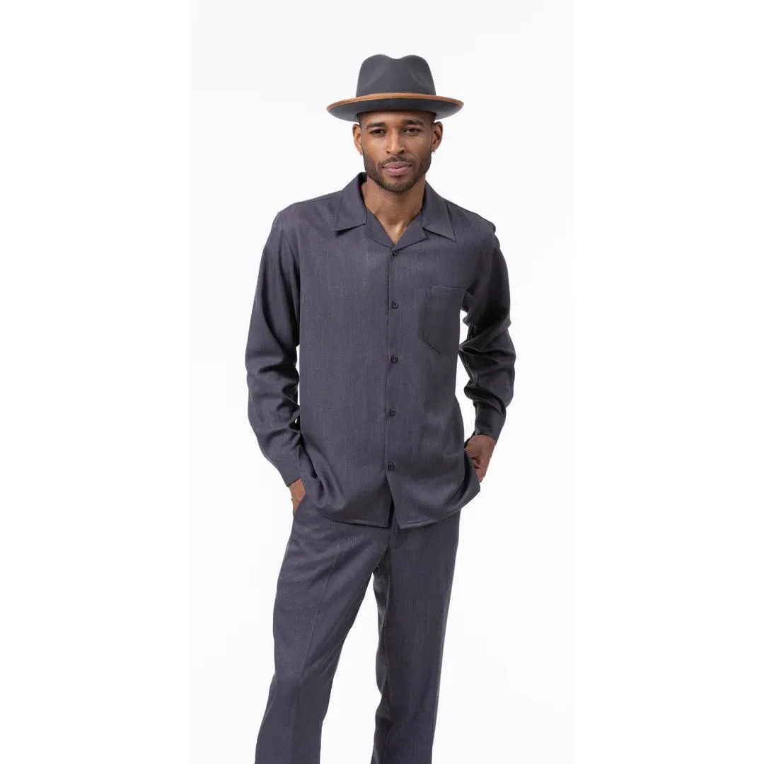 Montique Men's 2 Piece Long Sleeve Walking Suit Solid Grey