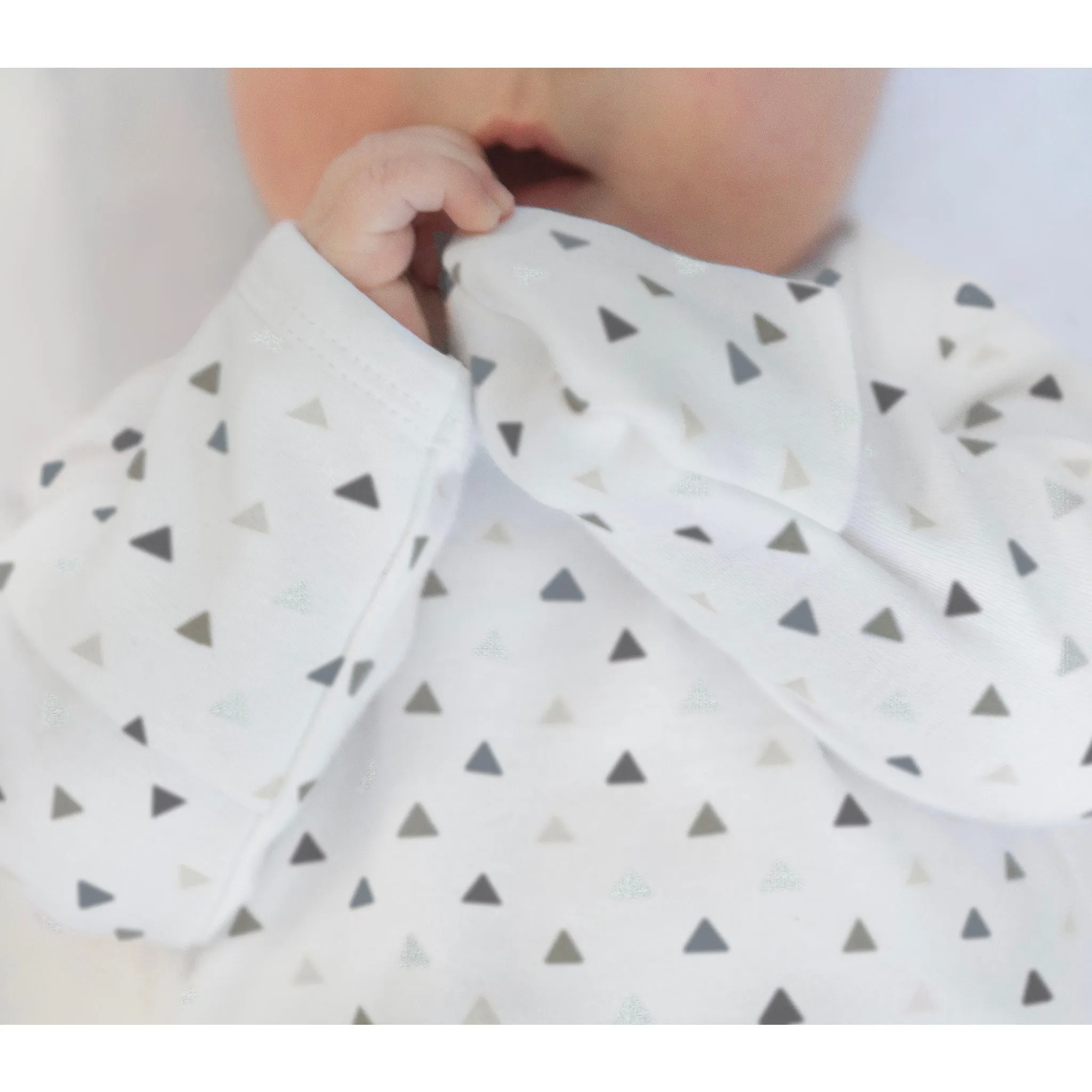 Muslin Swaddle, Pajama Gown and Hat Newborn Gift Set - Tiny Triangles, Grays with a Touch of Shimmer