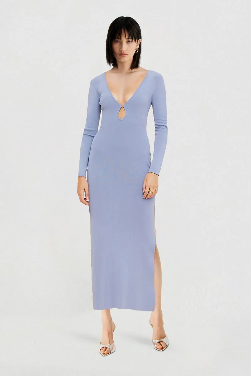 Narah With V Keyhole Neck Maxi Dress - Blue