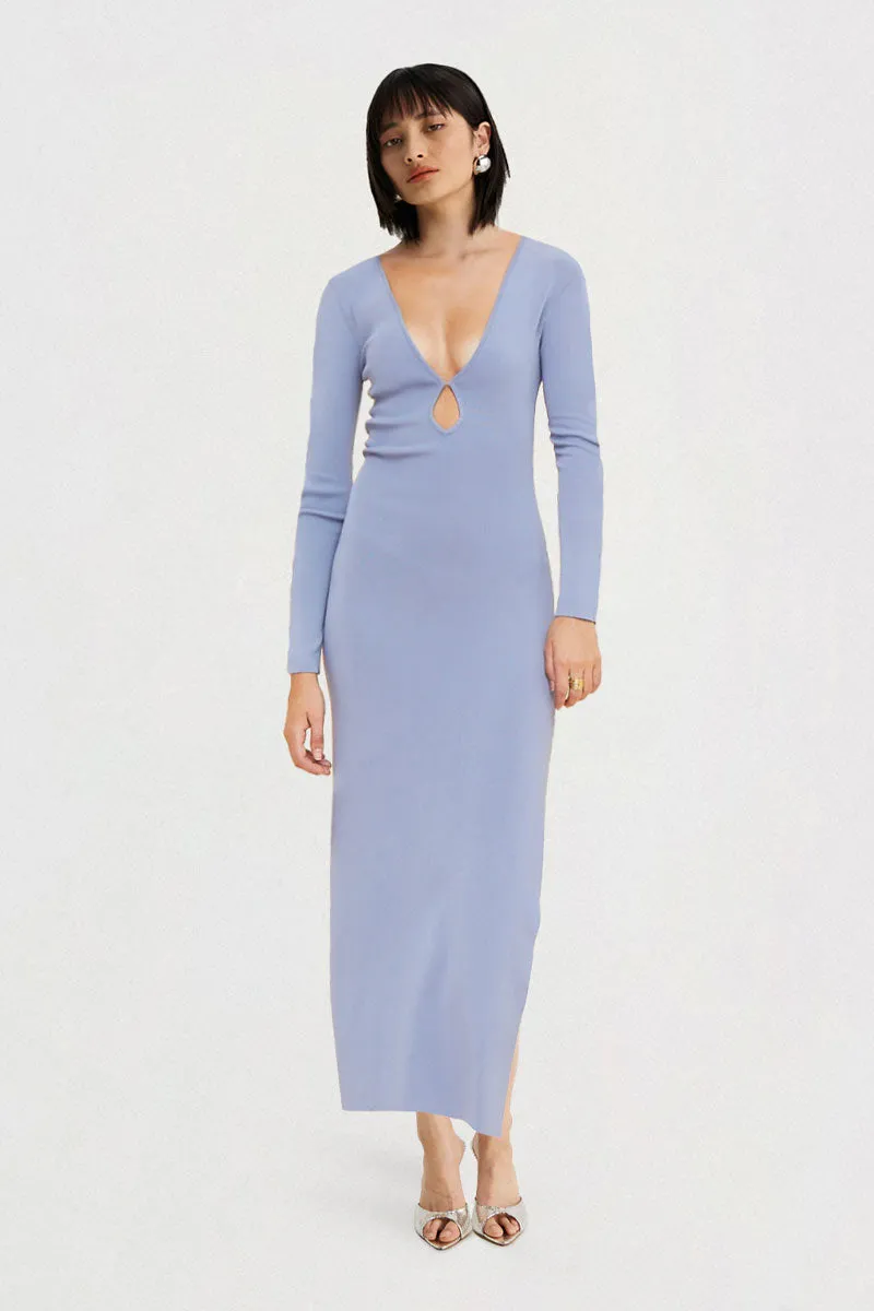 Narah With V Keyhole Neck Maxi Dress - Blue