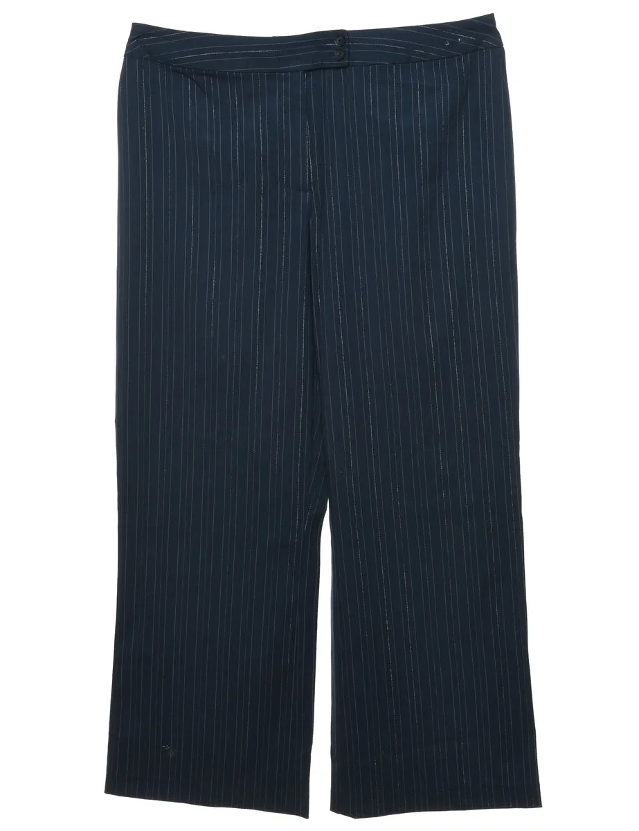 Navy & White Straight-Leg Pinstriped Trousers - W38 L28