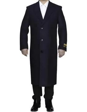 Navy Blue 3 Button Full Length Ankle length Wool Dress Top Coat/Overcoat