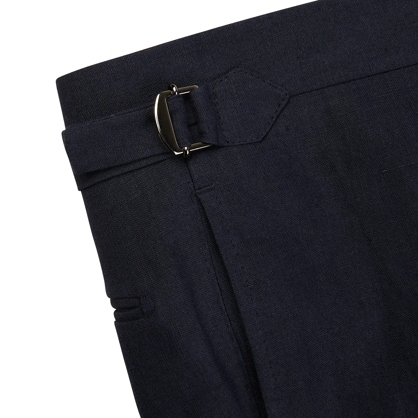 Navy Blue Pure Linen Pleated Trousers