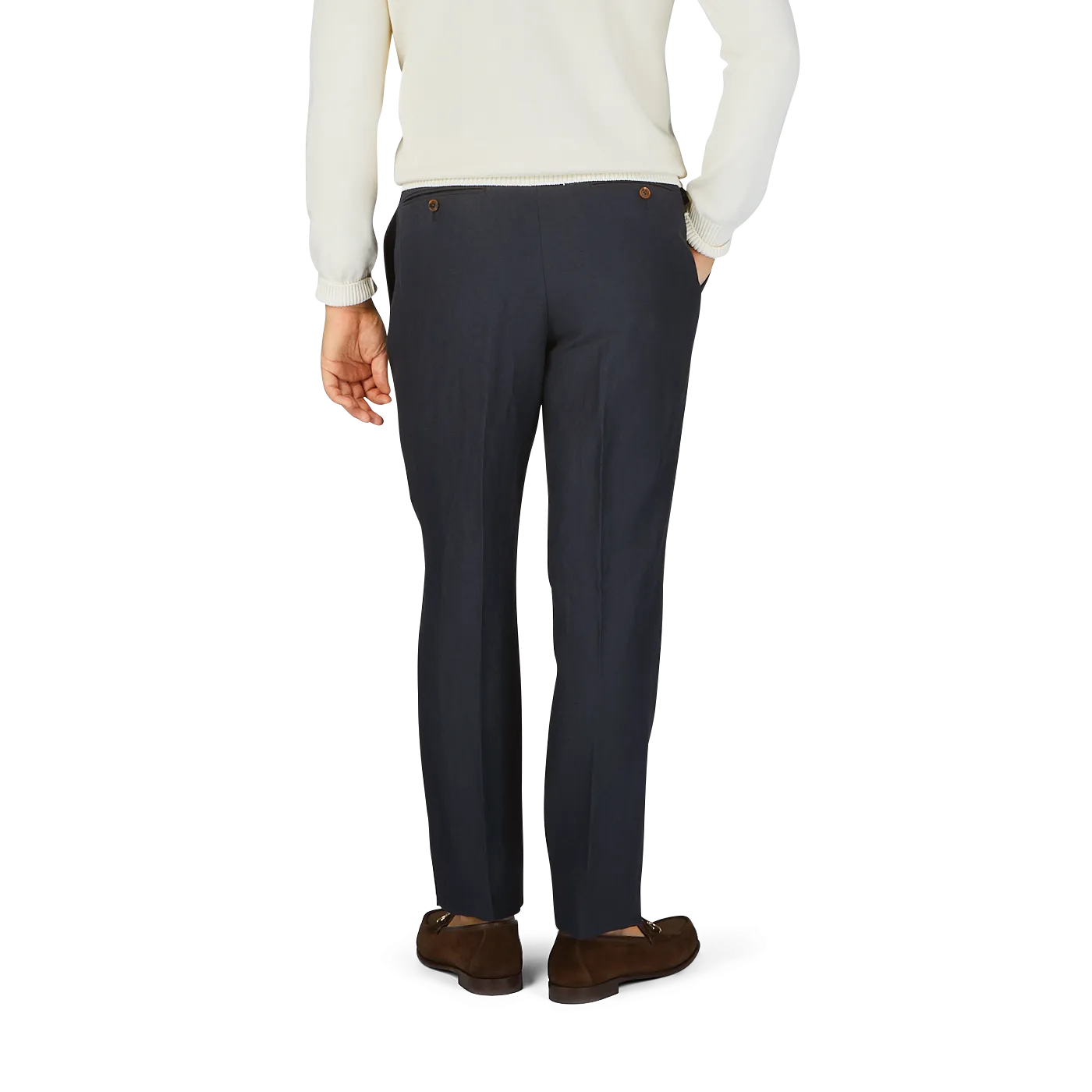 Navy Blue Pure Linen Pleated Trousers