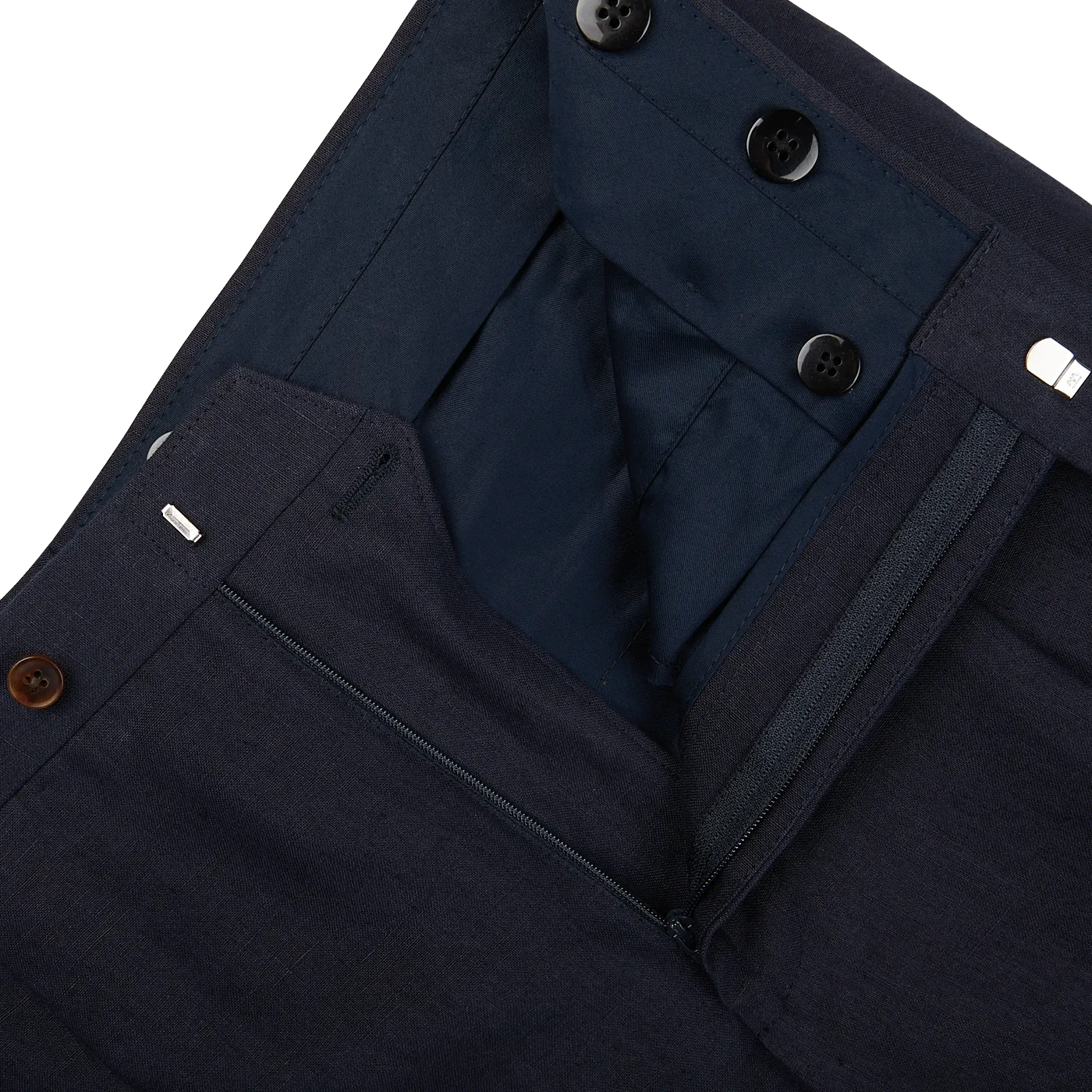 Navy Blue Pure Linen Pleated Trousers