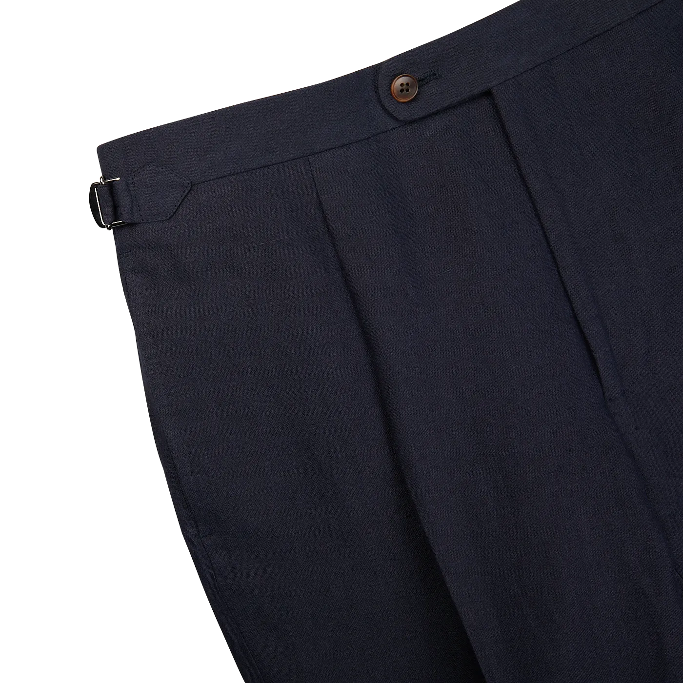 Navy Blue Pure Linen Pleated Trousers