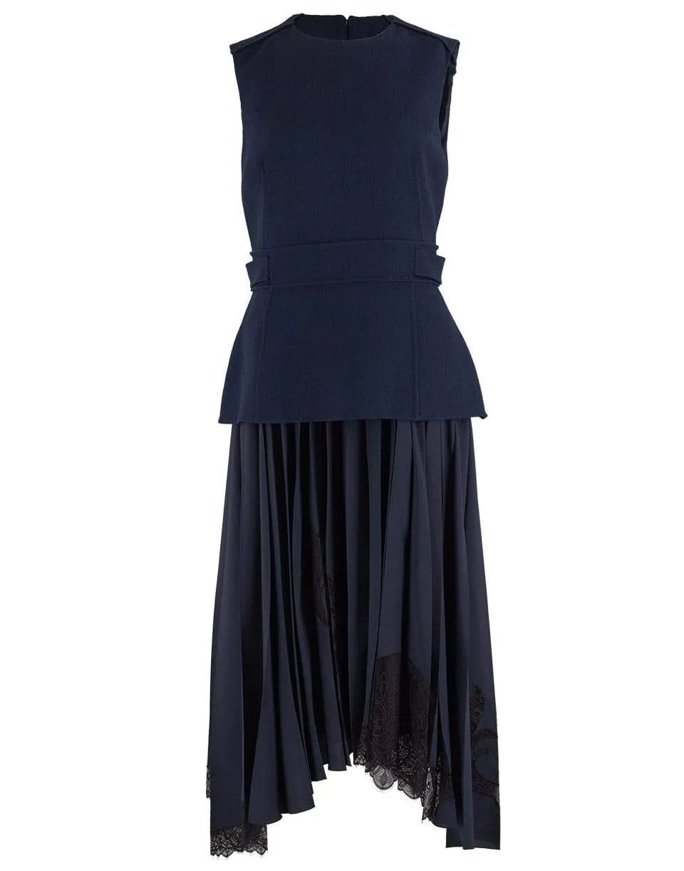 Navy Fitted Top and Silk Lace Insert Skirt Dress