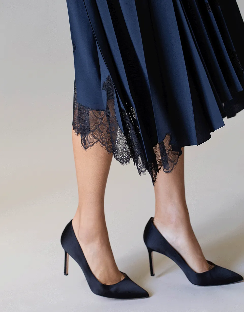 Navy Fitted Top and Silk Lace Insert Skirt Dress