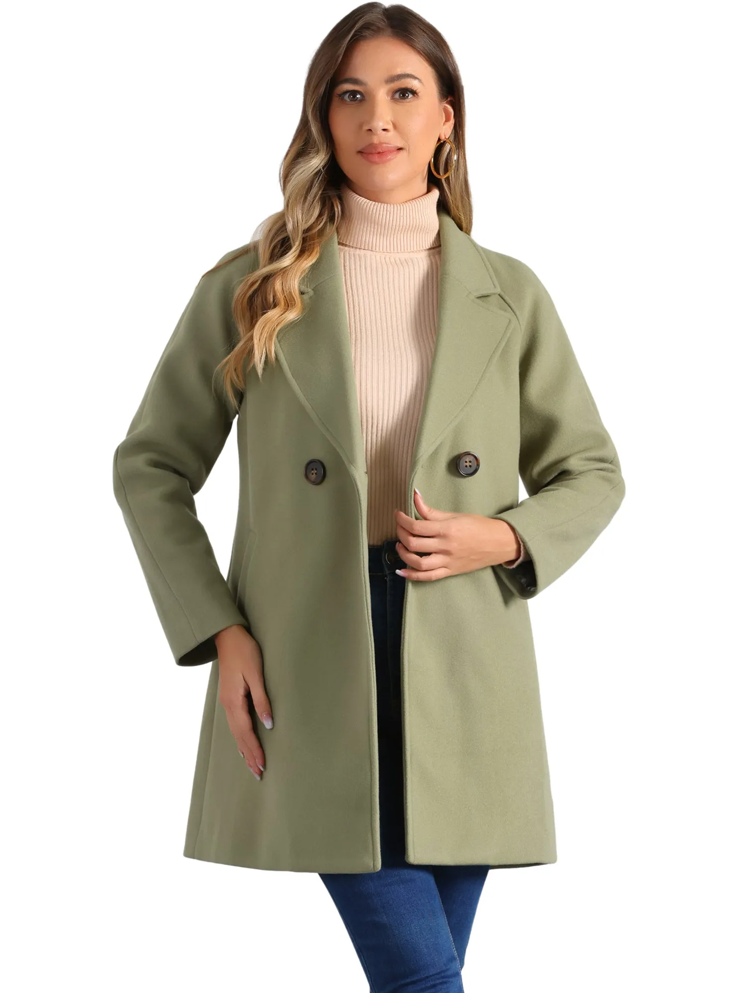 Notched Lapel Raglan Double Breasted Winter Coat