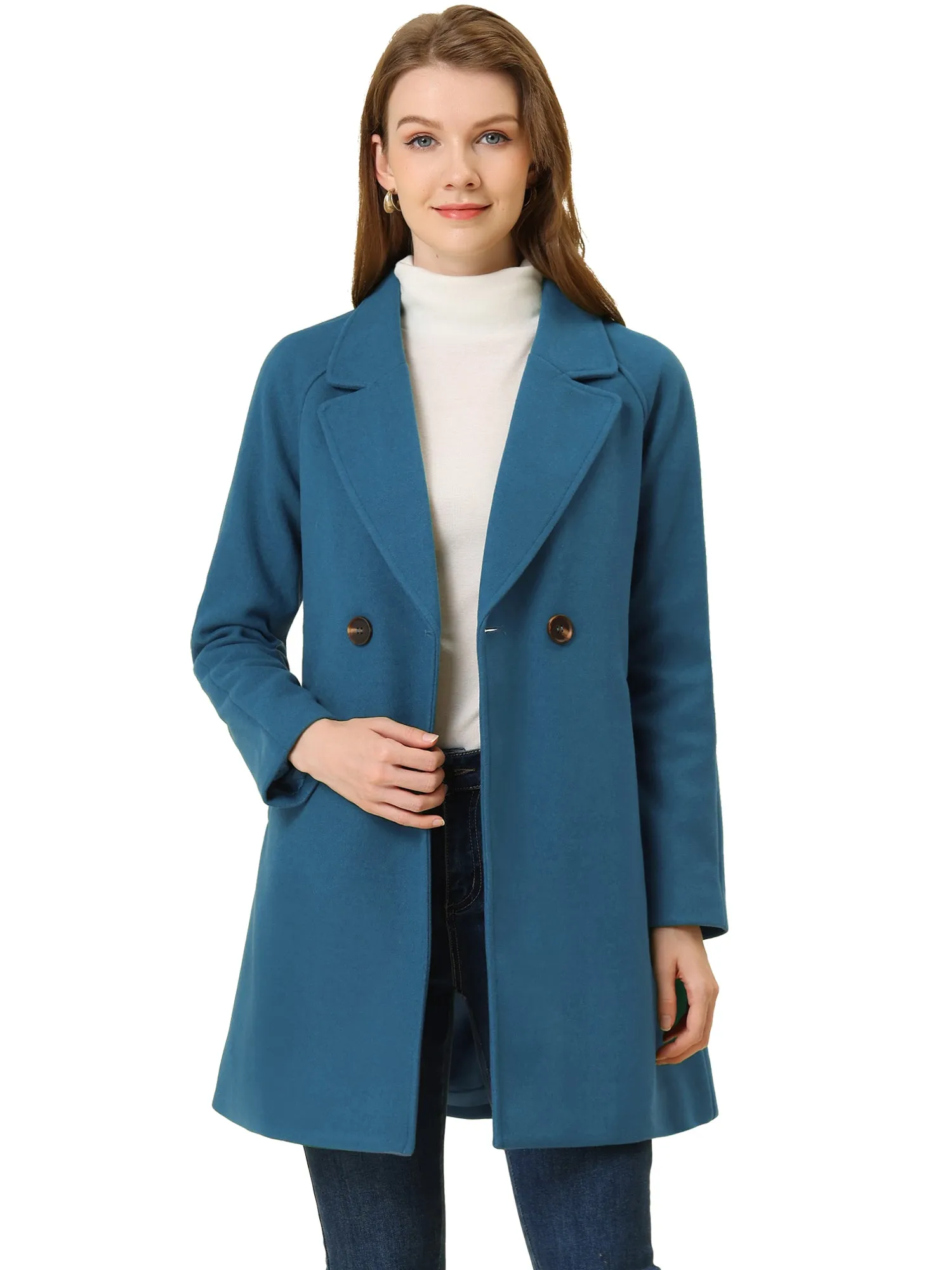 Notched Lapel Raglan Double Breasted Winter Coat