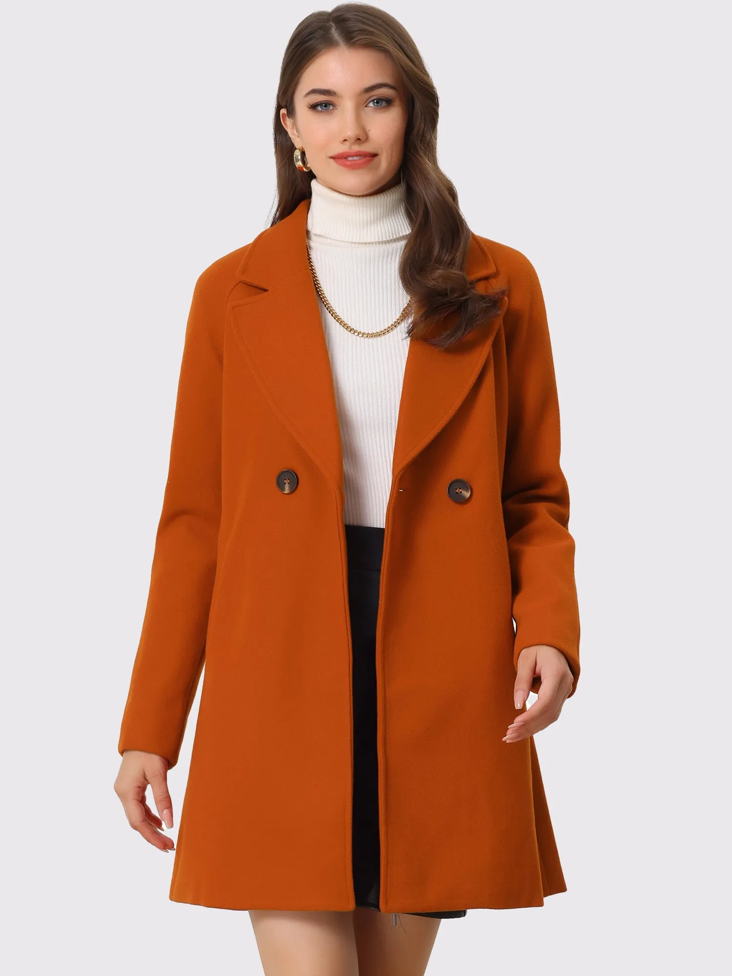 Notched Lapel Raglan Double Breasted Winter Coat