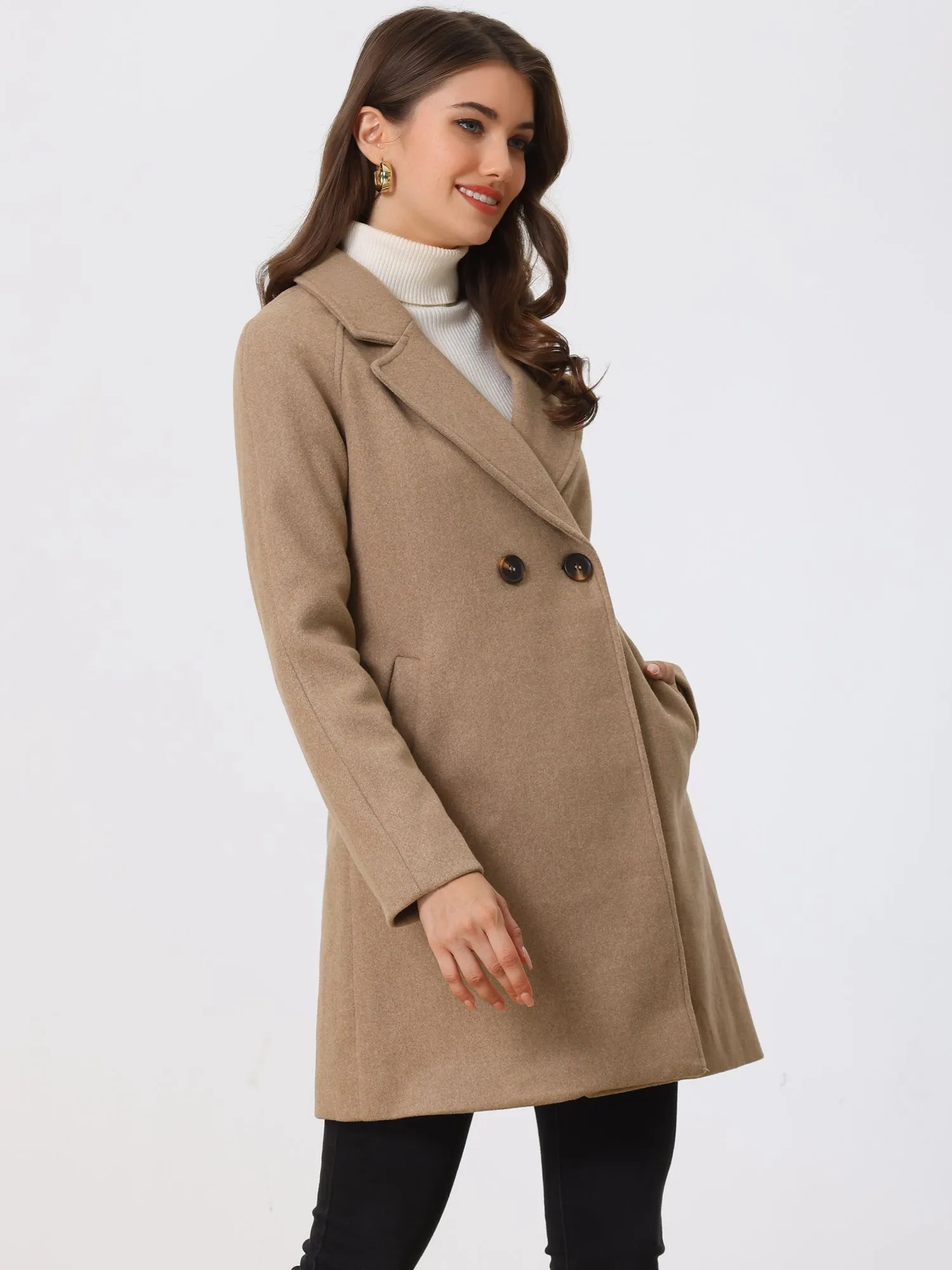 Notched Lapel Raglan Double Breasted Winter Coat