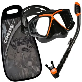 Open Box Cressi Panoramic 4 Window Mask Supernova Dry Adult Size Snorkel Combo Carring Bag Packages - Black / Orange