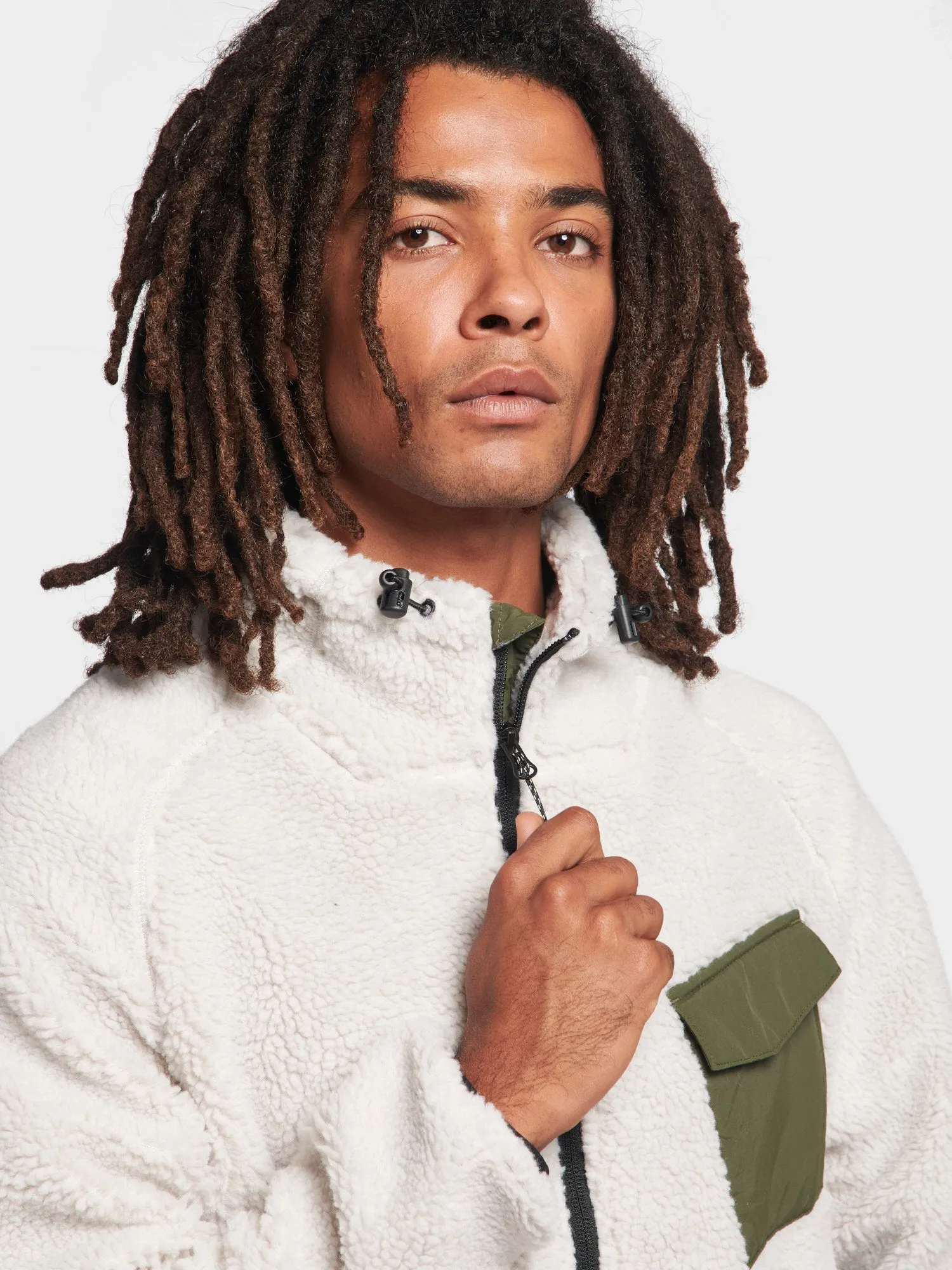 P Bear Angled Pocket Borg Fleece Jacket in Silver Birch