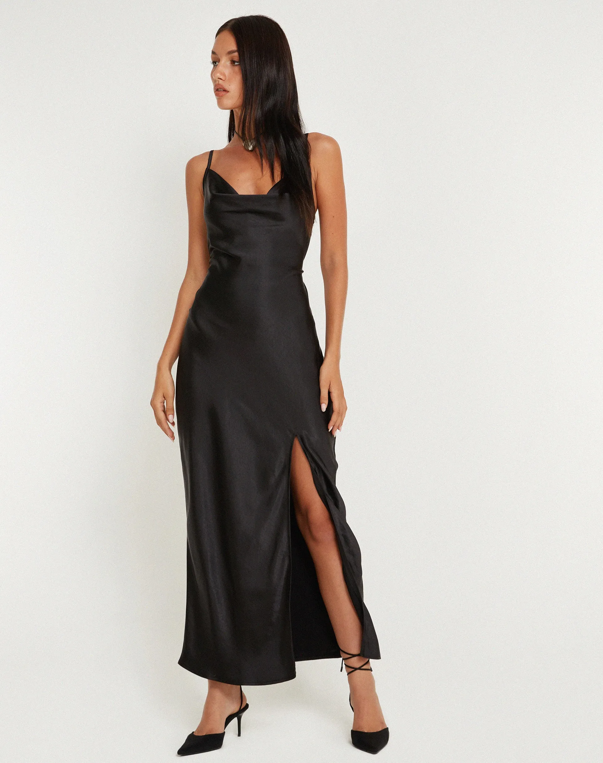 Padilla Maxi Dress in Satin Black