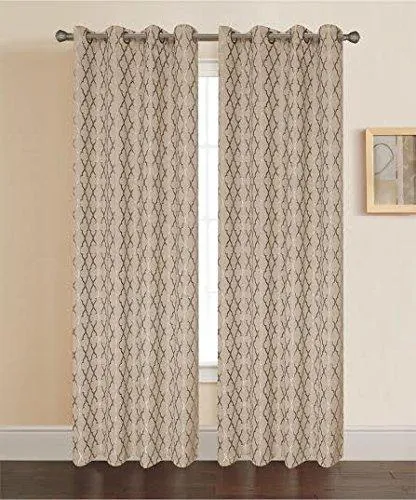 Pamela Geometric Pattern Grommet Top Curtain Panels (Single)