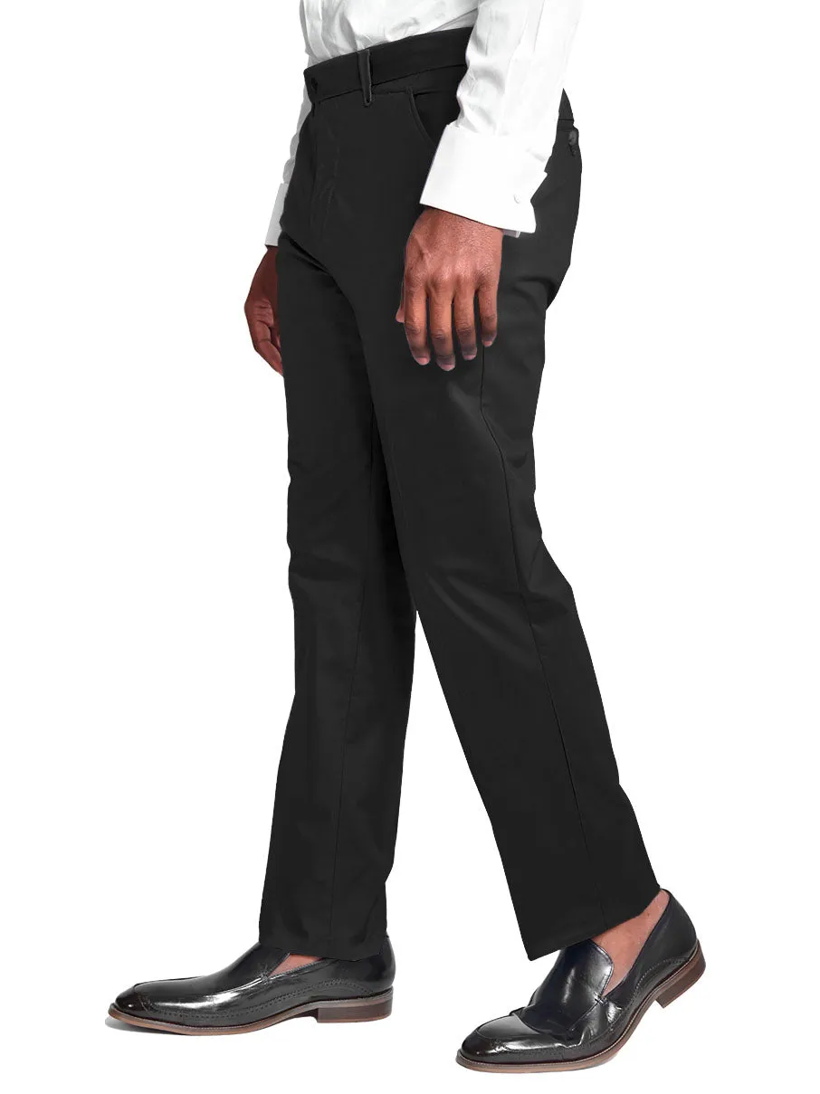 Pants | Regular Cut | 100% Cotton Chino Flat Front Pants | Black