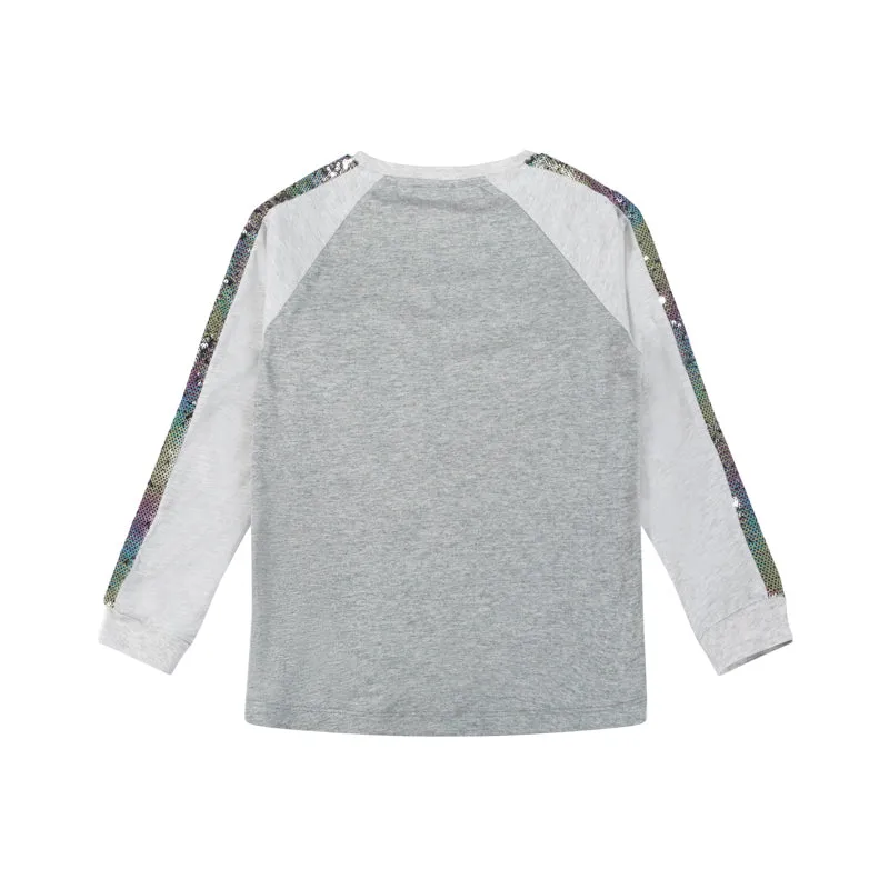 Paper wings - long sleeve raglan tee - rainbow sequin