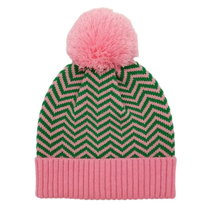 Pink Green Zig-Zag Beanie