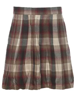 Plaid Multi-Colour Pleated Skirt - M