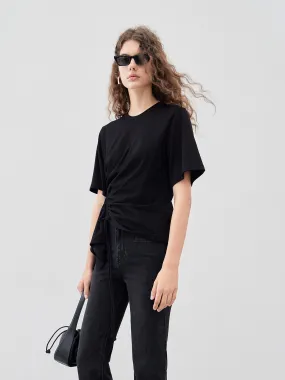 Pleated Cotton T-shirt with Drawstring