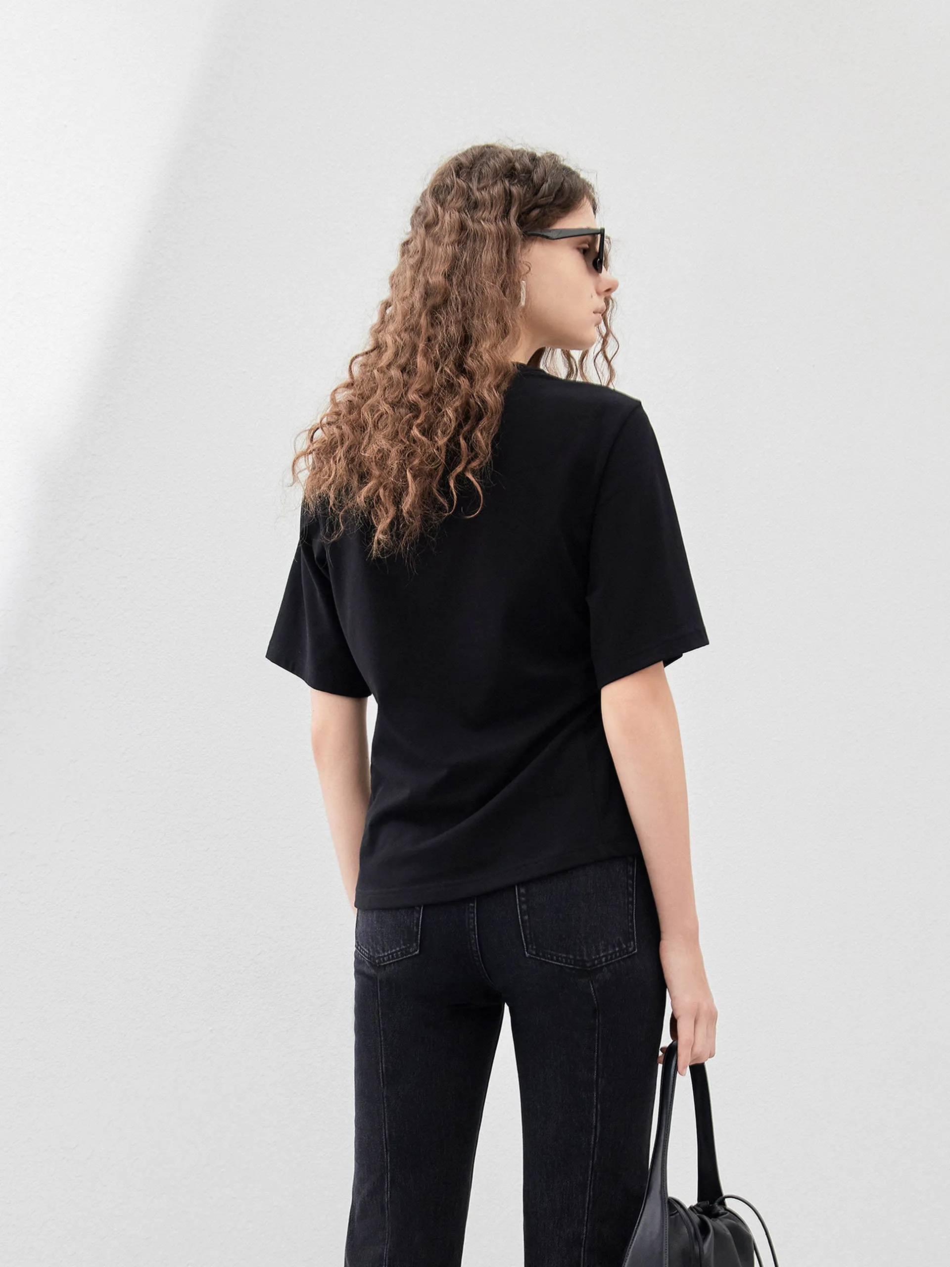 Pleated Cotton T-shirt with Drawstring