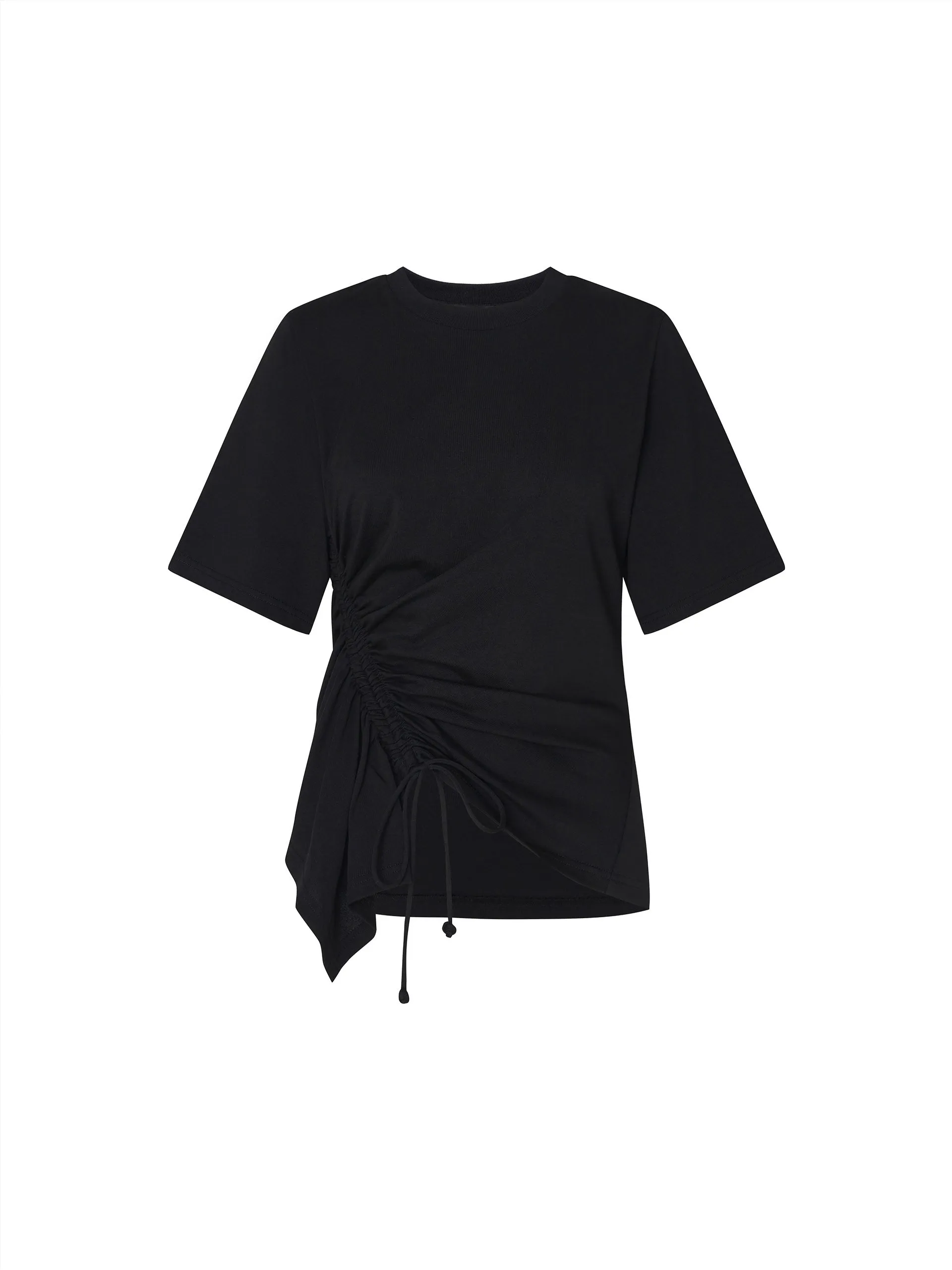 Pleated Cotton T-shirt with Drawstring