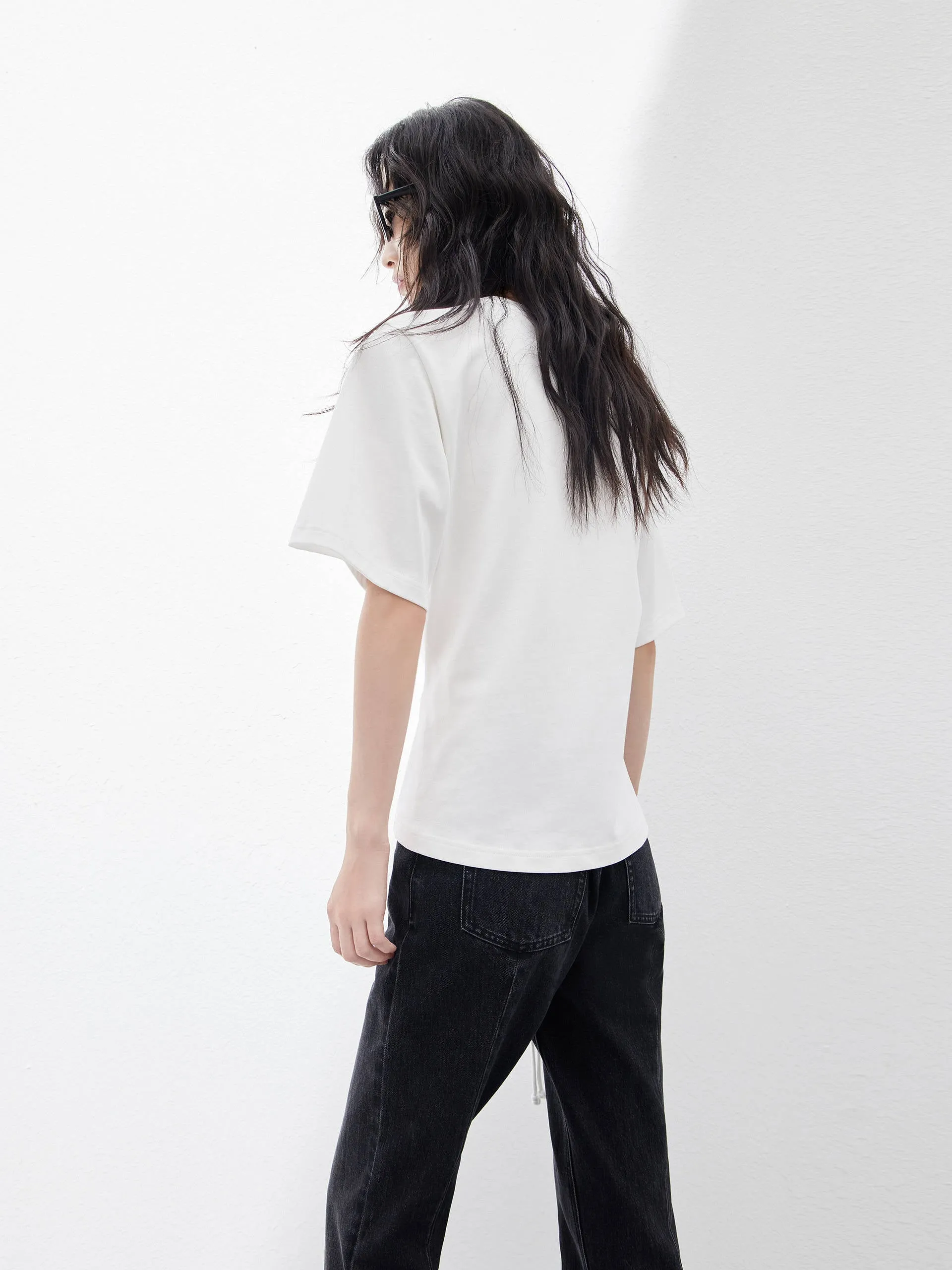 Pleated Cotton T-shirt with Drawstring