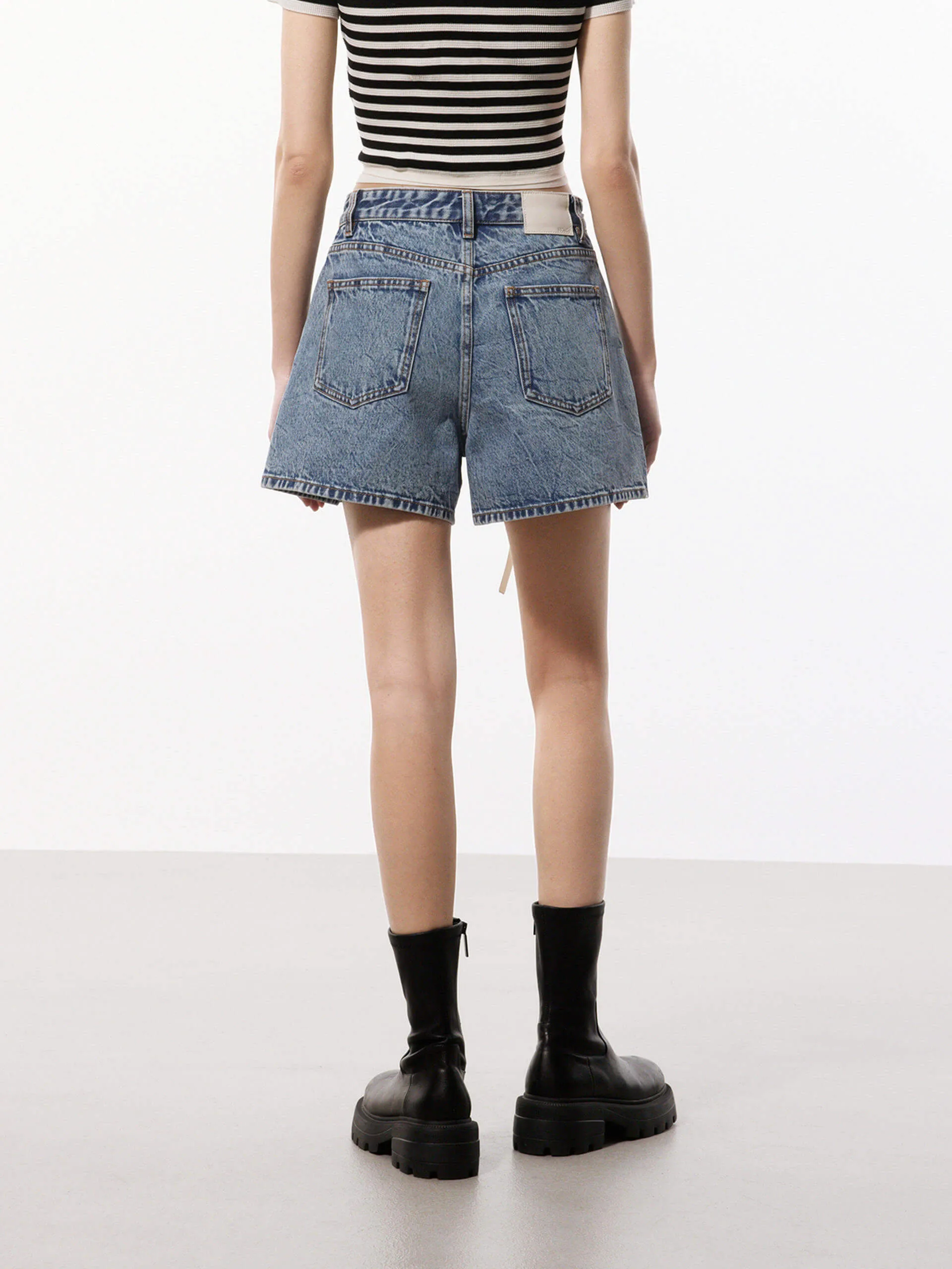 Pleated Detail Denim Shorts