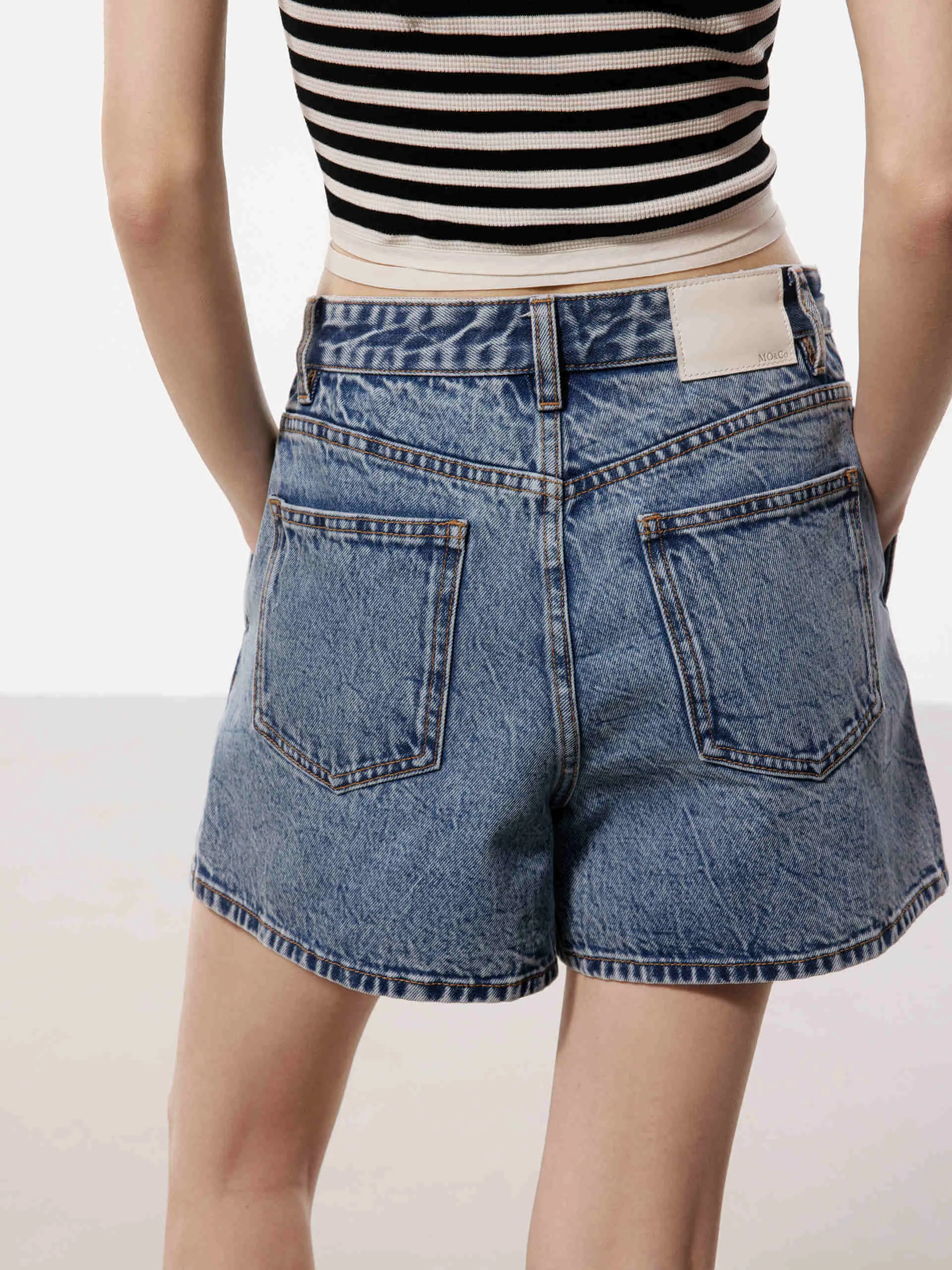 Pleated Detail Denim Shorts