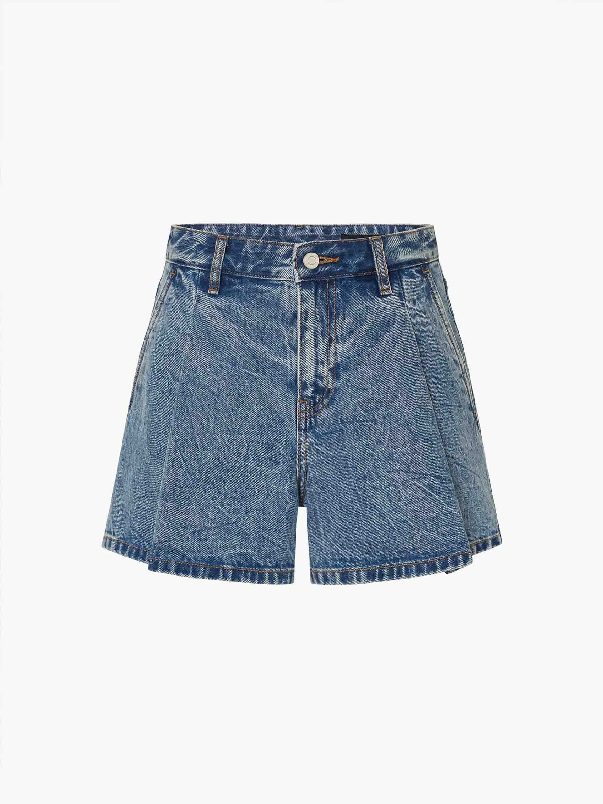 Pleated Detail Denim Shorts