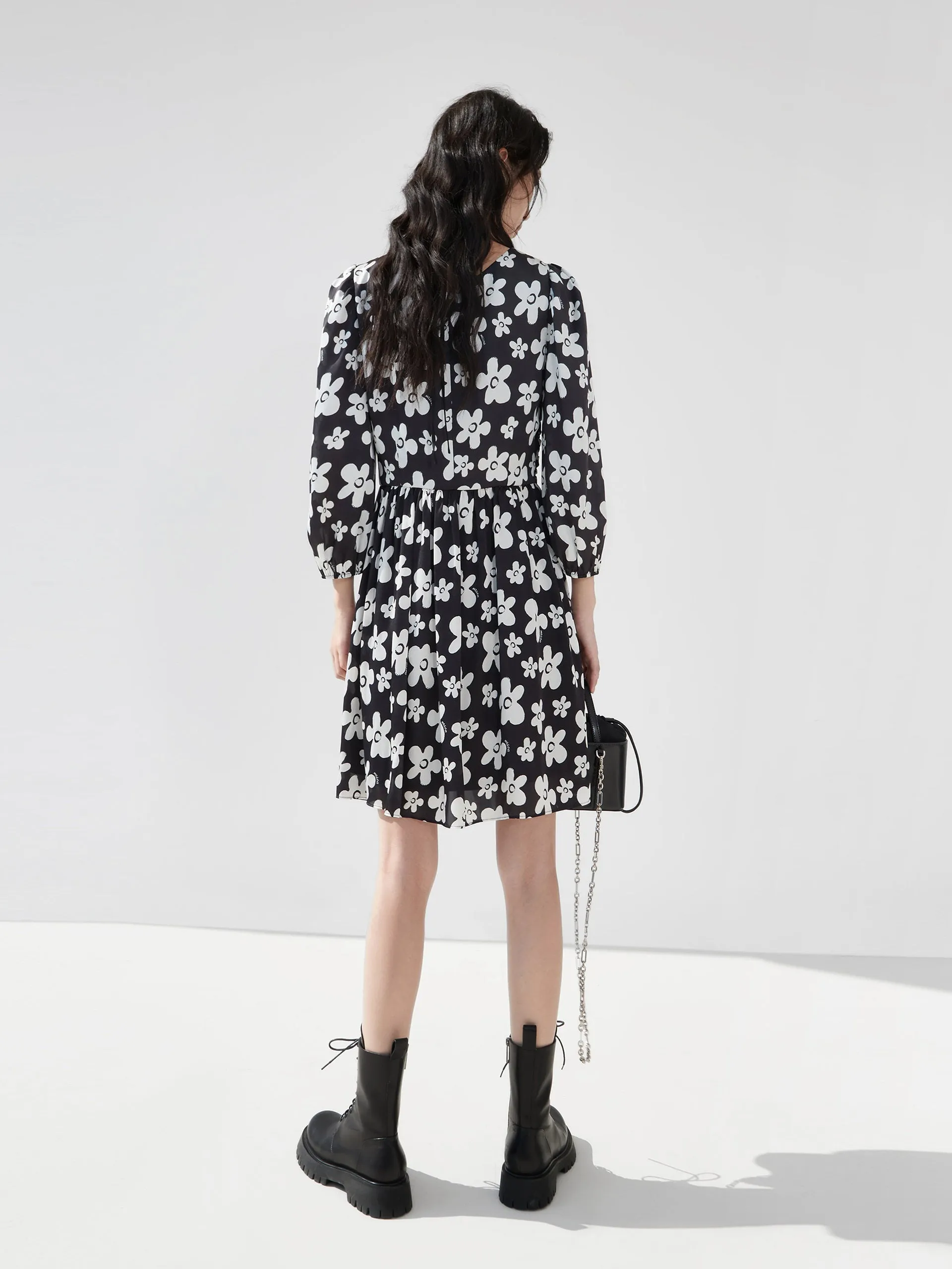 Pleated Floral Print Dress