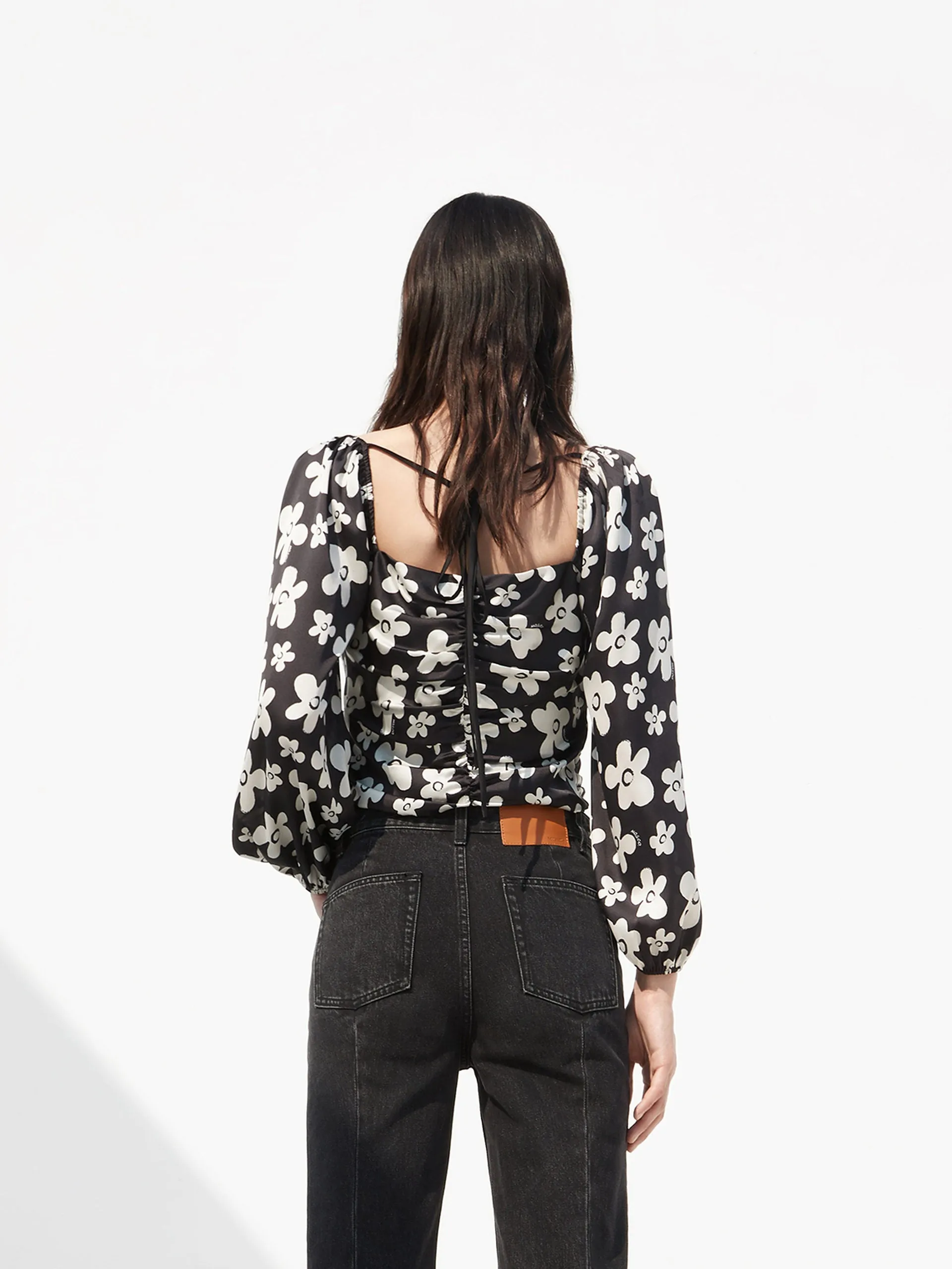 Pleated Floral Print Top