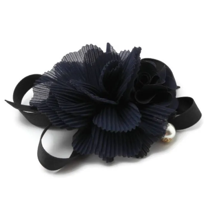 Pleated flower black bow Knot decorated elastic ponytail Holder Women Hair Elastics