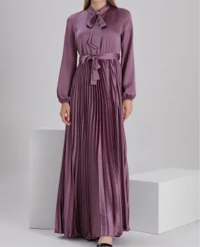 Pleated Satin Dress - Amethyst