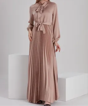 Pleated Satin Dress - Bronze