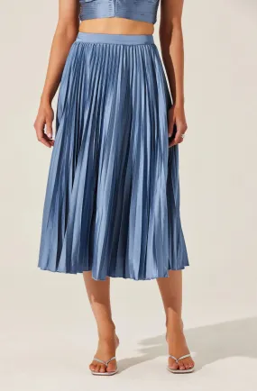 Pleated Satin Midi Skirt | Slate Blue