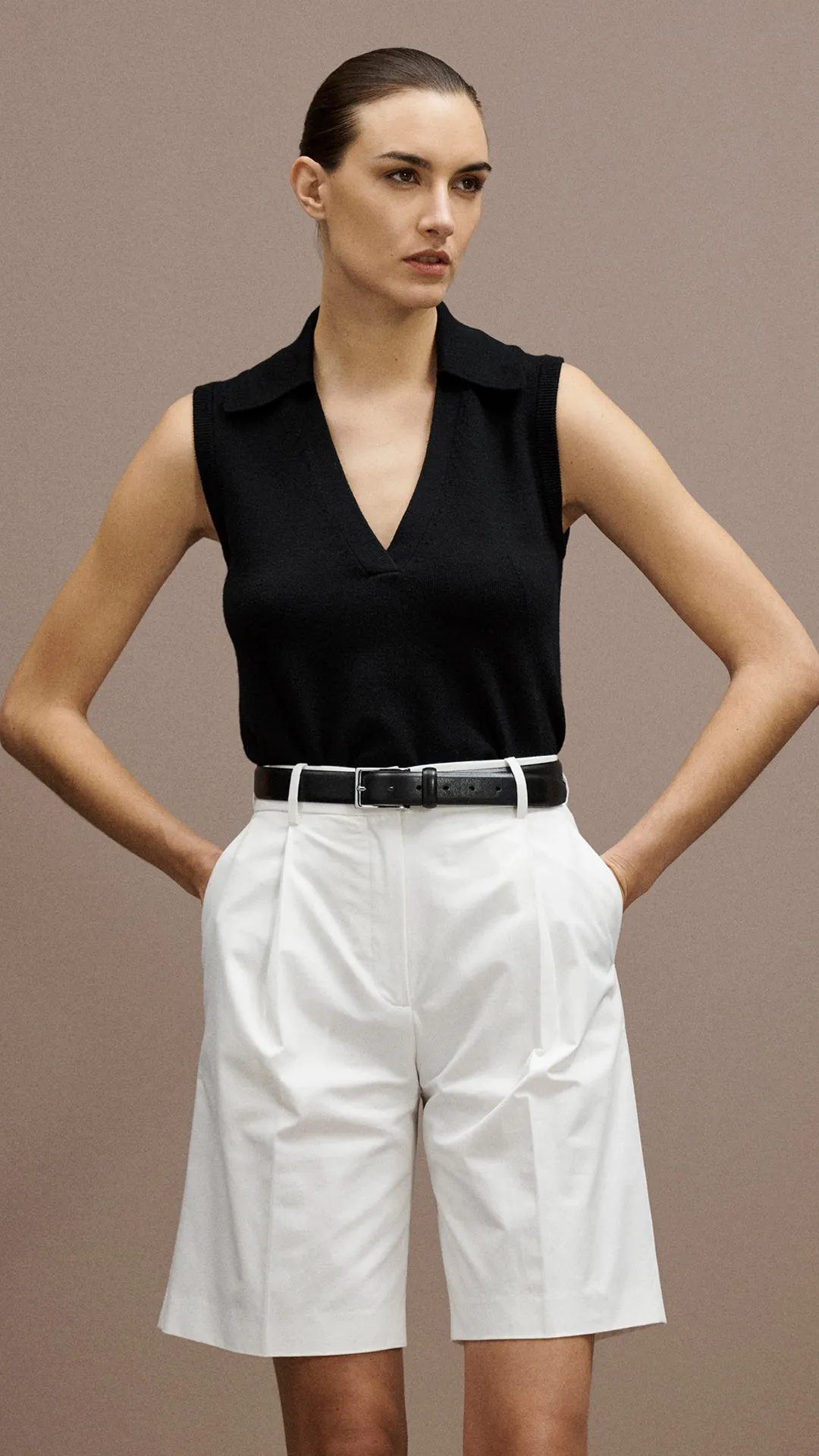 Pleated Shorts in Cotton Twill | Ivory