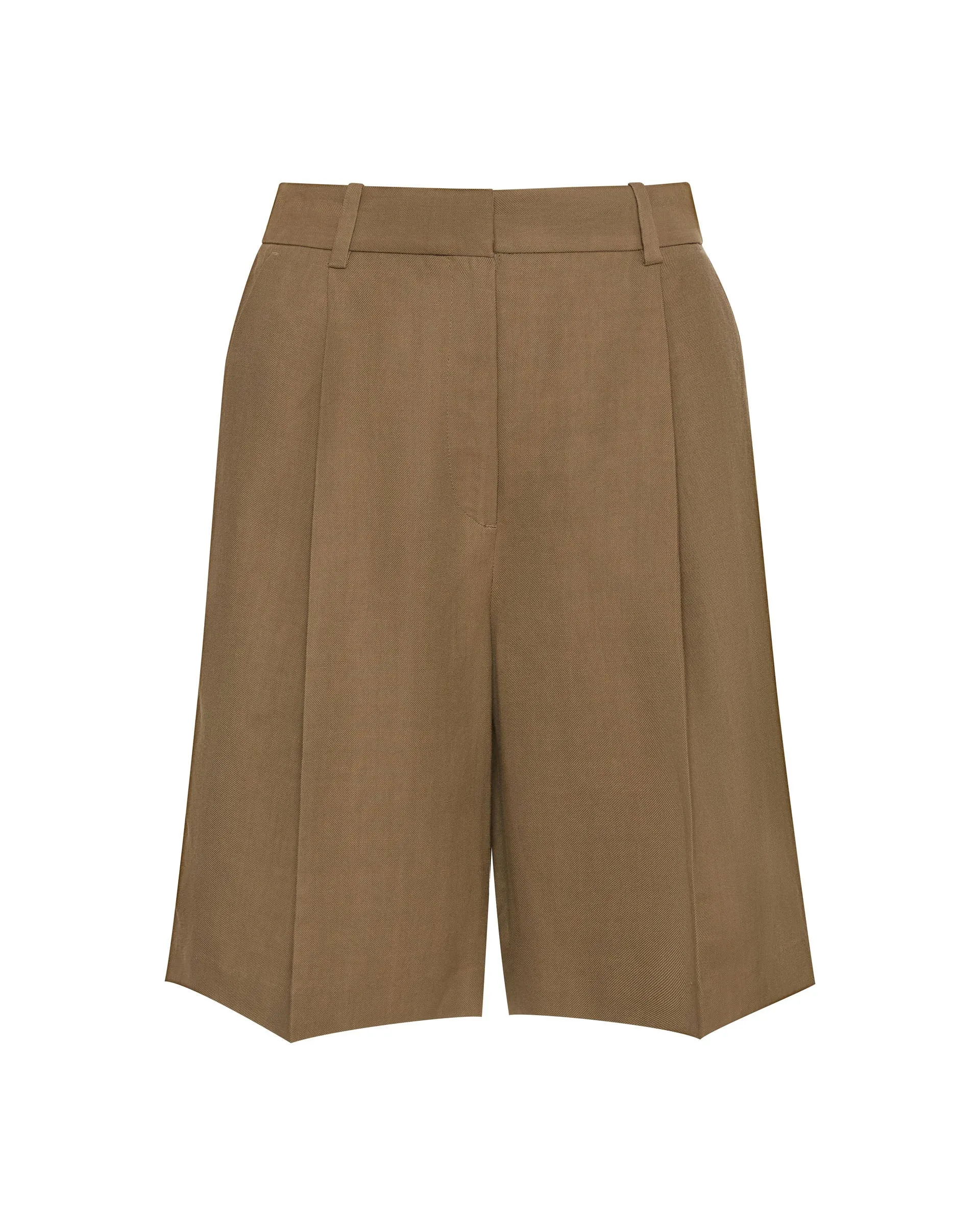 Pleated Shorts in Viscose-Linen Twill | Khaki Green