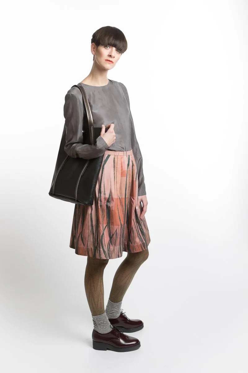 Pleated Skirt Feather Print